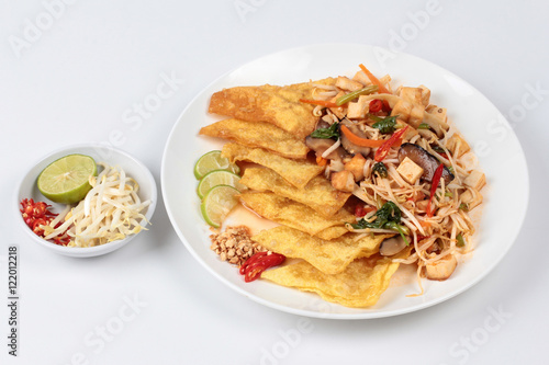 Chinese Vegetable festival  food as crispy wonton with Thai fried mixed vegetable call  "Pad Thai J". 