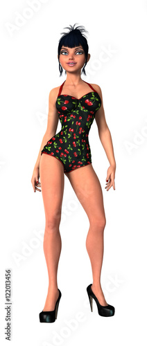 3D Rendering Pinup Girl on White