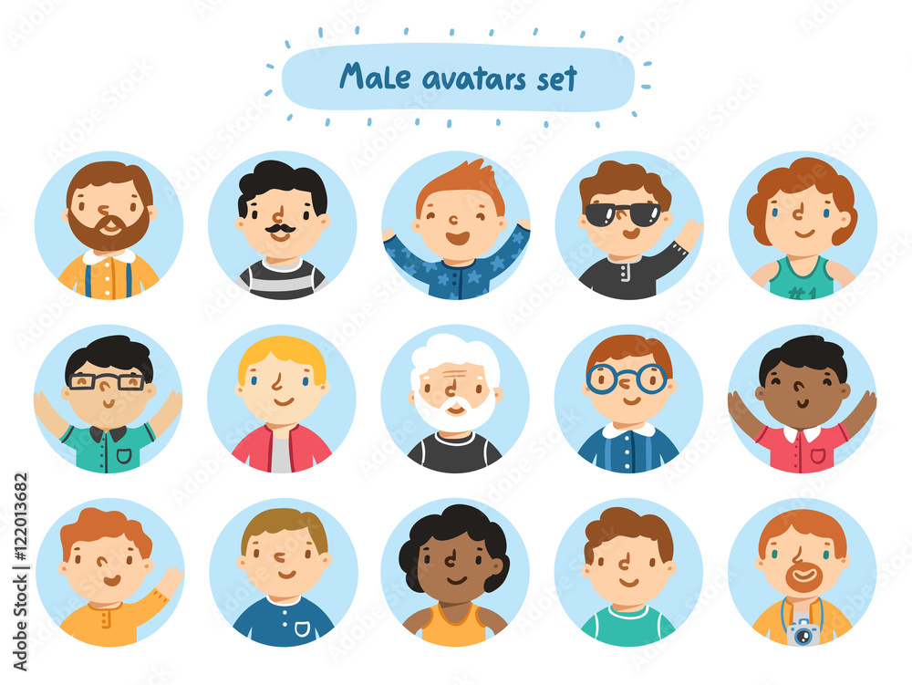 Set of 15 male characters avatars Set of 15 male characters avatars
