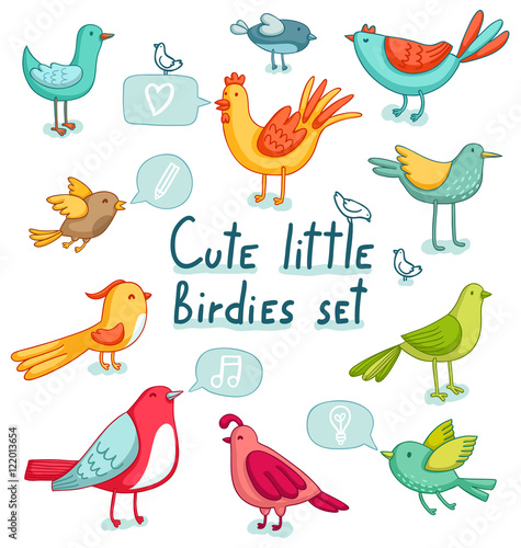 Birds set. Super cute 11 birdies and a few signs © Stolenpencil