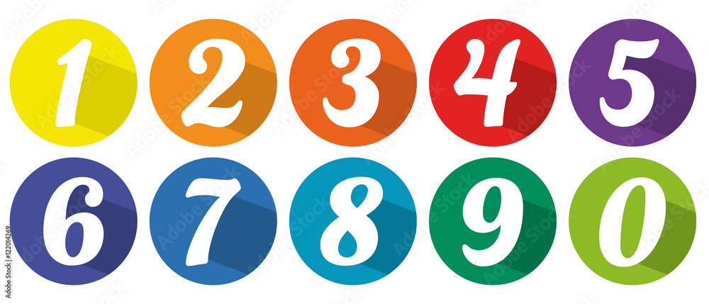 Zahlen von 0 bis 9 farbige Kreise - obrazy, fototapety, plakaty 
