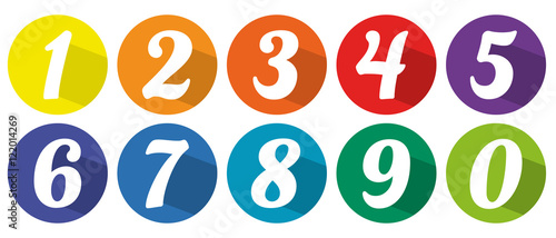Zahlen von 0 bis 9 farbige Kreise