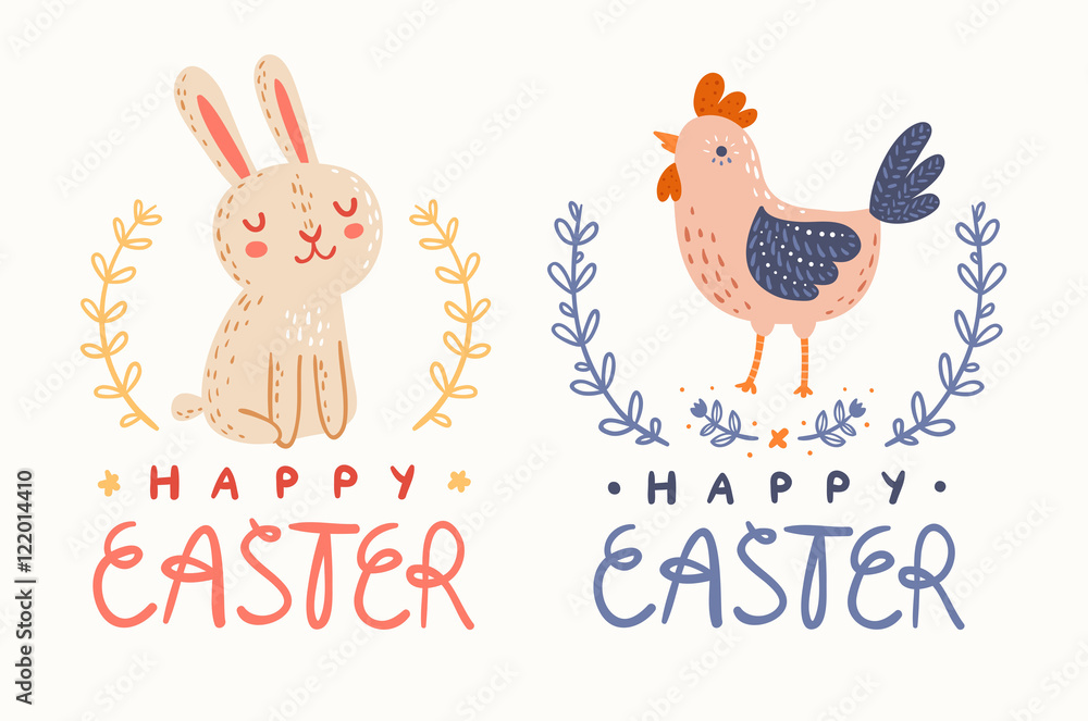 Happy Easter bunny and chicken greetings graphic Happy Easter bunny and chicken greetings graphic