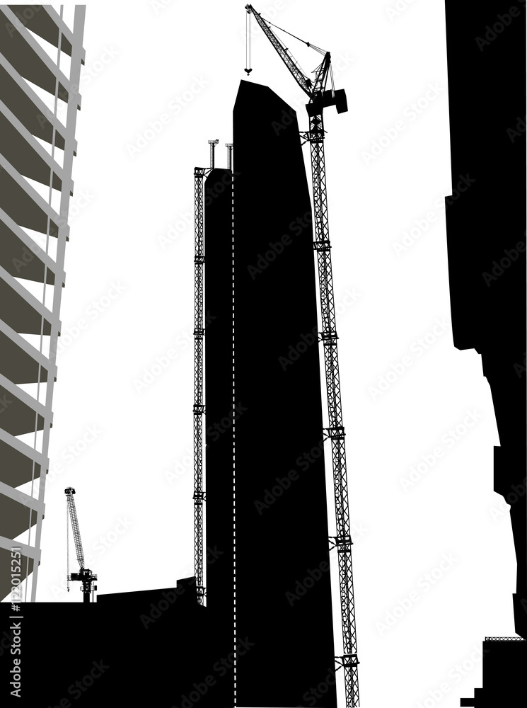 very high black building crane at work