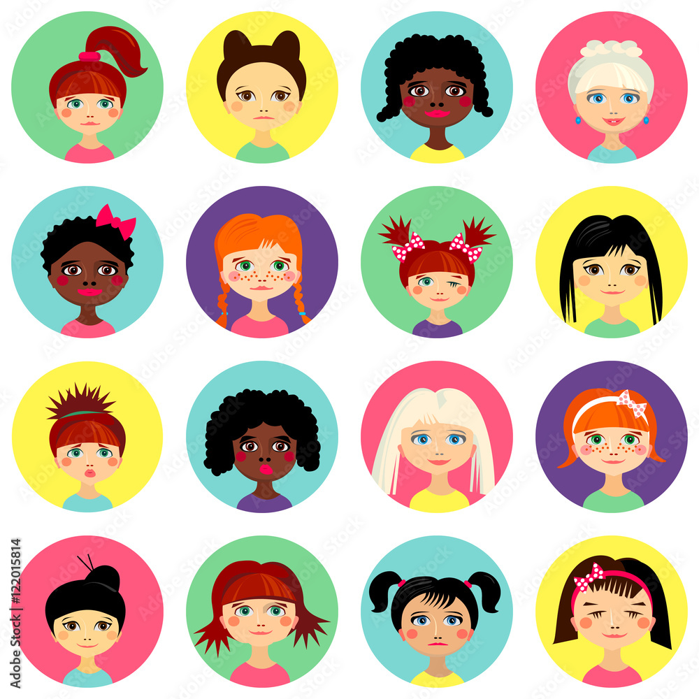 Multinational female face avatar profile heads Multinational female face avatar profile heads