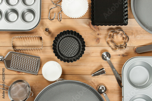 Bakery Utensils. Baking Kit. Kitchen Tools. Top View.