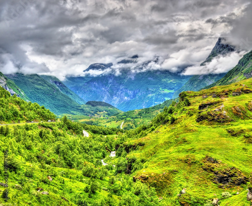 Landscape of the Geiranger valley near Dalsnibba mountain