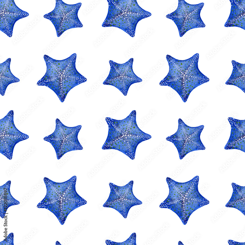 Seamless watercolor pattern with marine starfishes. Can be used for fabric, wallpaper, background Seamless watercolor pattern with marine starfishes. Can be used for fabric, wallpaper, background