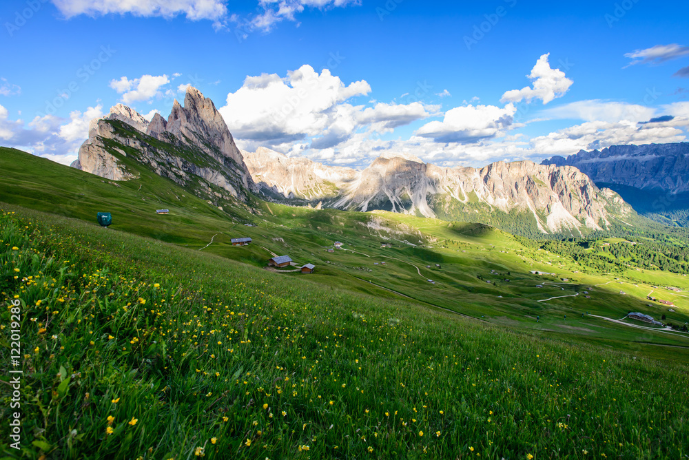 Great day at the dolomites, Italy. Landscape of mount Odle, Seceda. Great day at the dolomites, Italy. Landscape of mount Odle, Seceda.