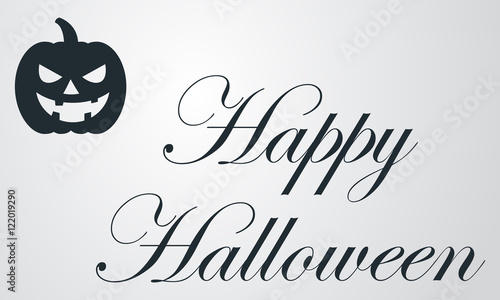 Icono plano texto Happy Halloween con calabaza