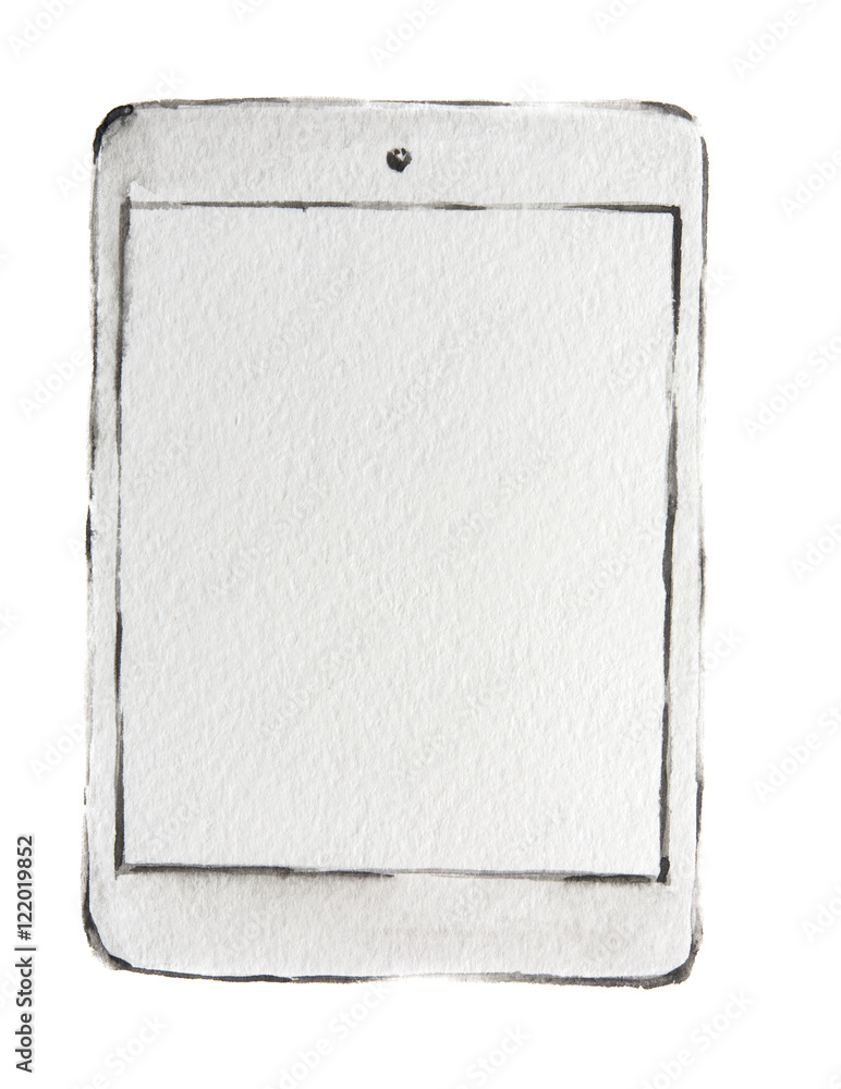 Fotografie Isolated watercolor white tablet on white background.