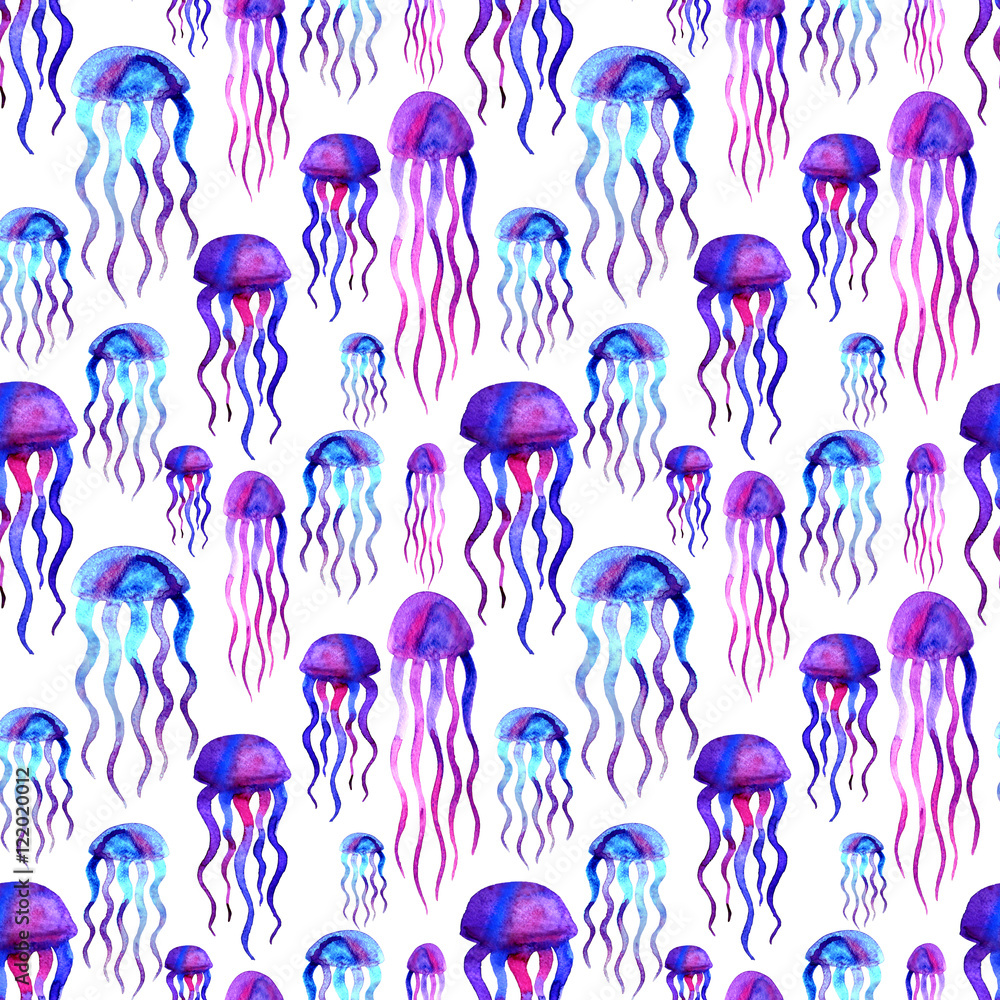 Obraz premium Hand drawn jellyfish. Watercolor pattern.