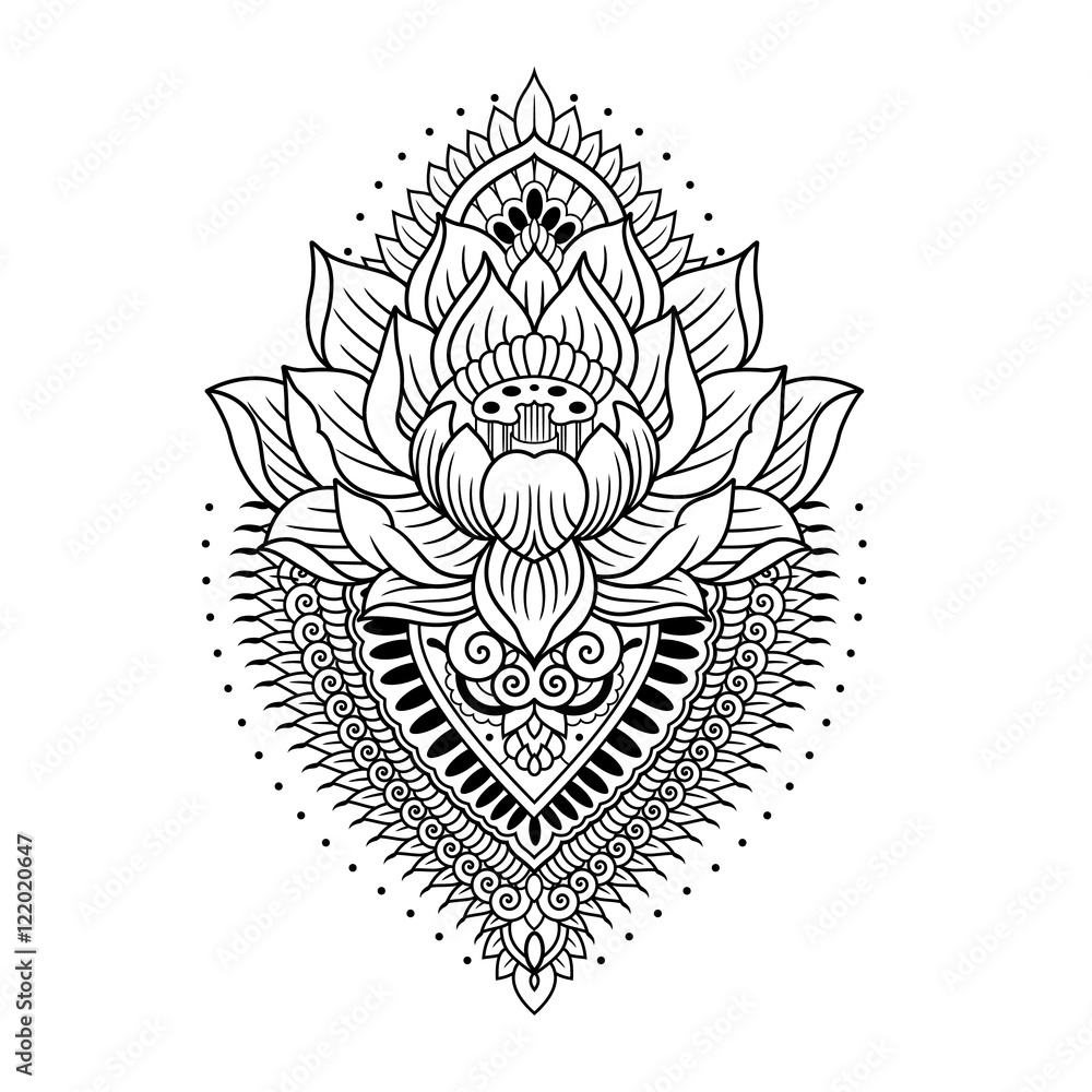 Obraz premium lotos z konturami mandali