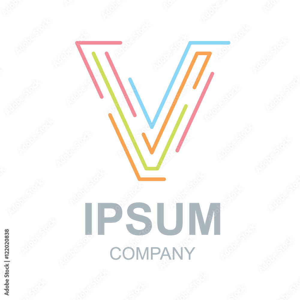Abstract letter V logo design template,Business,Colorful creative  sign,vector icon,lines letters,Typographic elements,Modern type made of  concentric lines Stock Vector | Adobe Stock