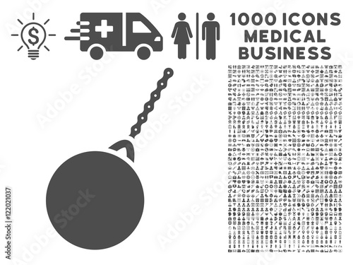 Gray Destruction Hammer icon with 1000 medical business vector pictograms. Design style is flat symbols, gray color, white background.