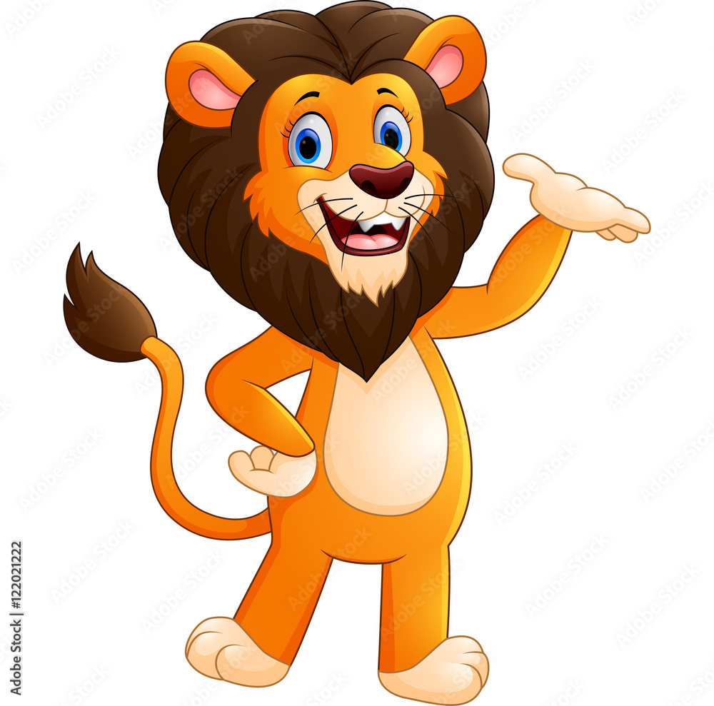 Cute lion cartoon waving hand Stock Vector | Adobe Stock