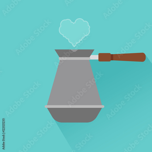 Coffee maker flat modern icon with shadow and heart. Vector illustration