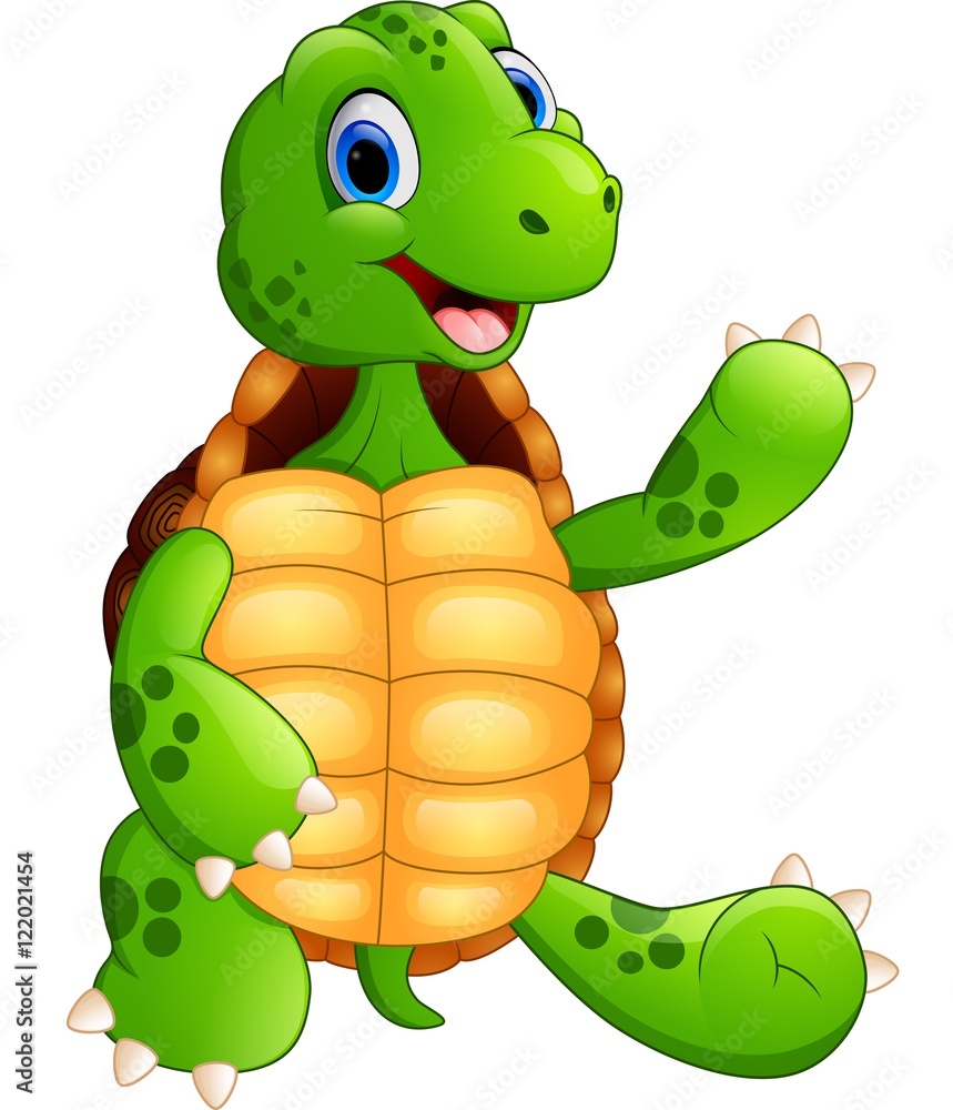 Obraz premium Cute green waving turtle 