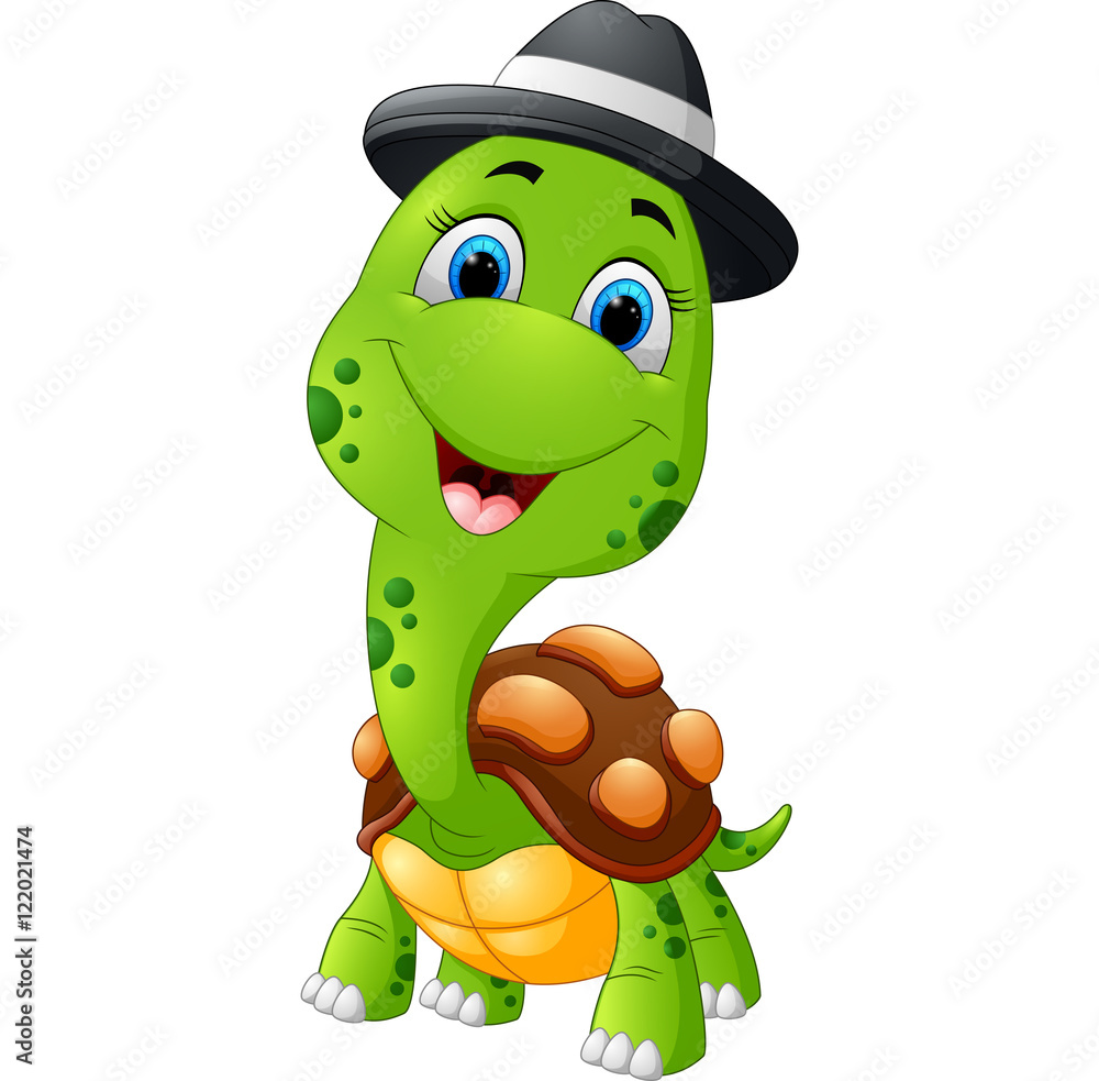 Naklejka premium Happy cartoon turtle wearing cap