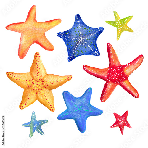Watercolor marine starfish set