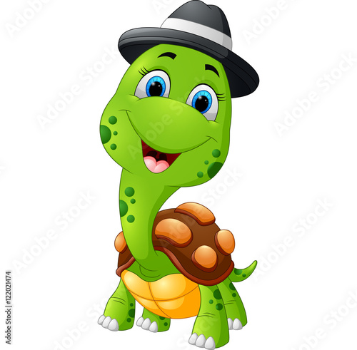Happy cartoon turtle wearing cap
