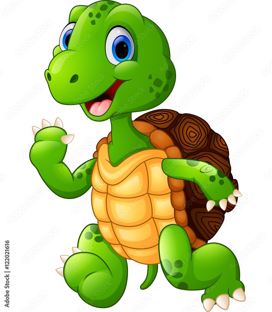 Naklejka premium Cute turtle cartoon waving hand