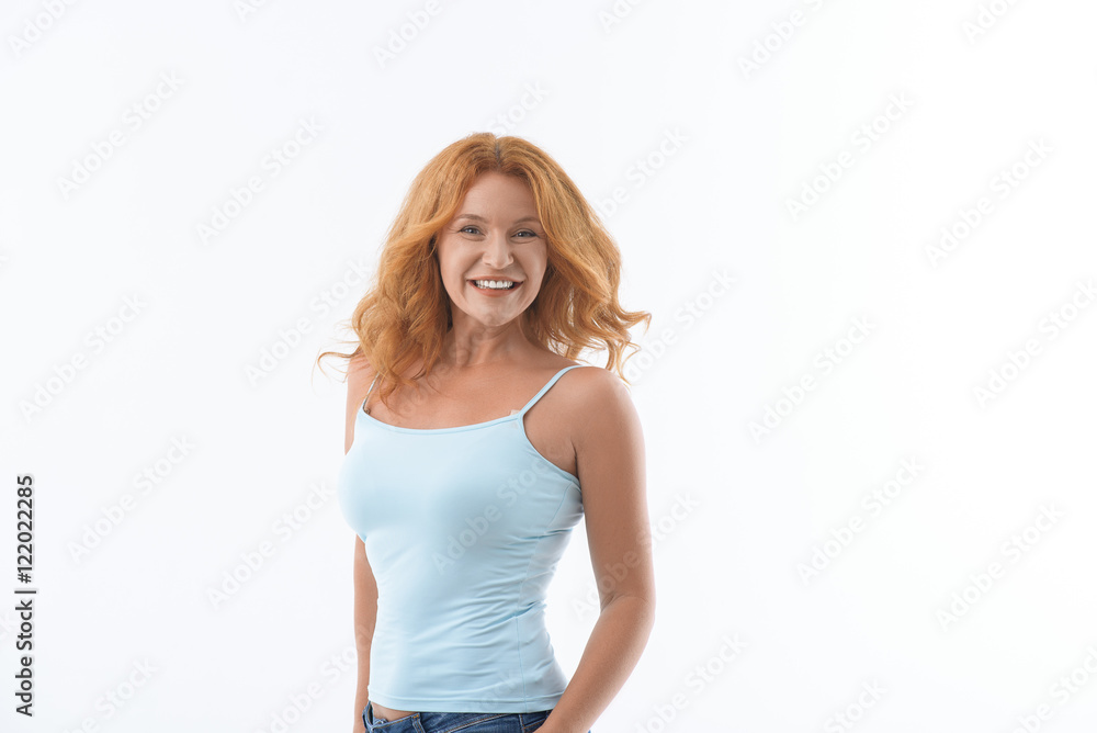 Beautiful middle-aged lady expressing her happiness Beautiful middle-aged lady expressing her happiness