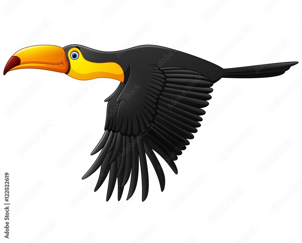 Obraz premium Cute cartoon toucan bird flying