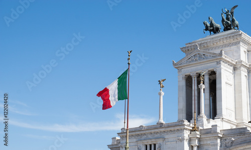 Flag of Italy on Victor Emmanuel II monument, Piazza Venezia, Rome, Italy
