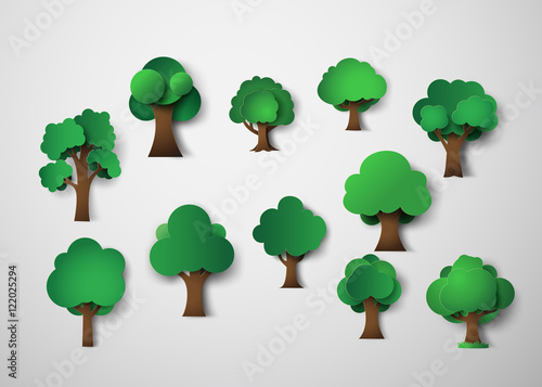 Cartoon Tree Icon Set for Eco and Nature Projects
