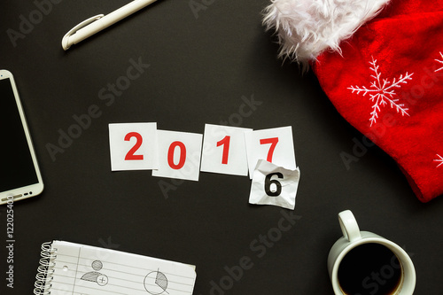 Wallpaper Mural office desk with Christmas and New Year decoration top view Torontodigital.ca