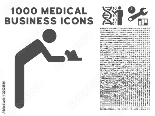 Gray Servant icon with 1000 medical business vector pictographs. Design style is flat symbols, gray color, white background.