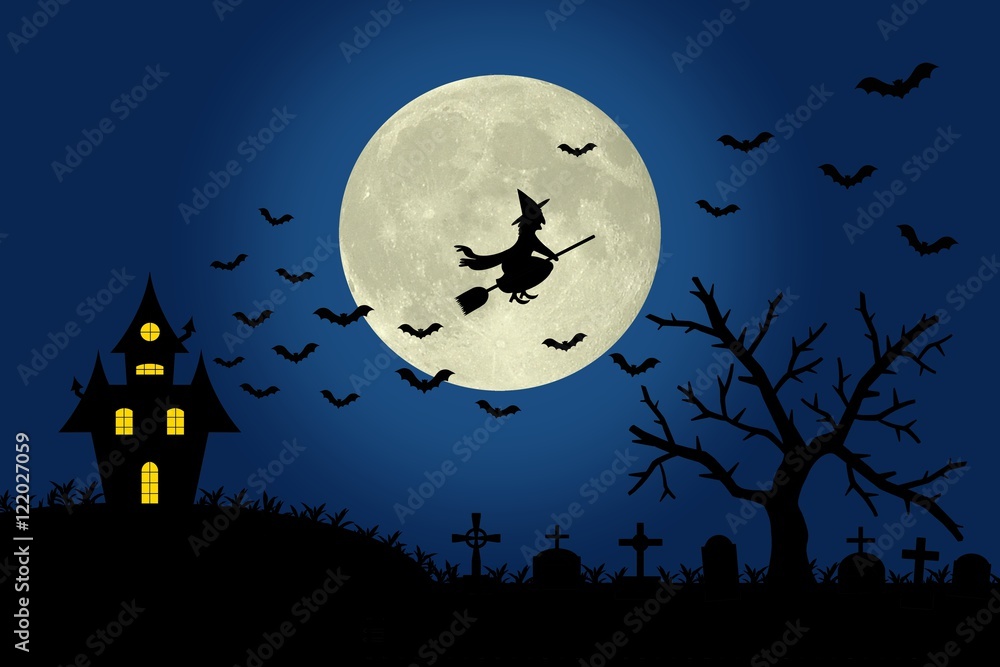 Bruja volando sobre el cementerio Bruja volando sobre el cementerio