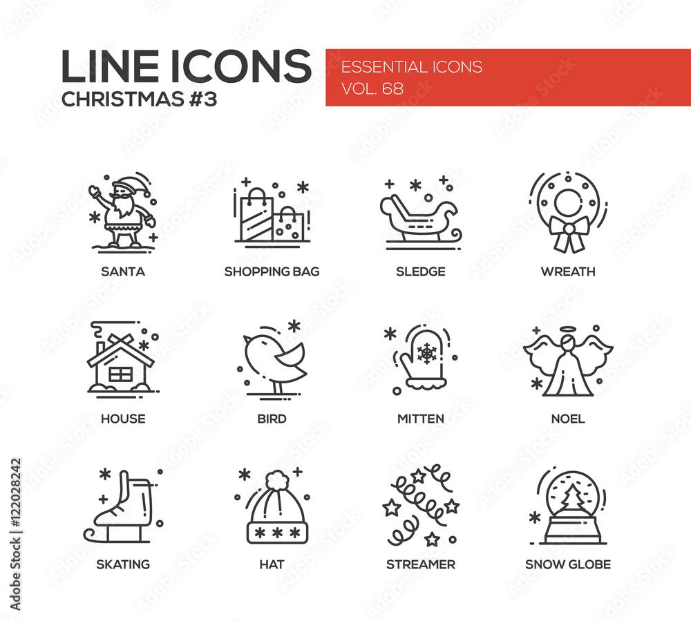 Christmas and New Year - simple line design icons set
