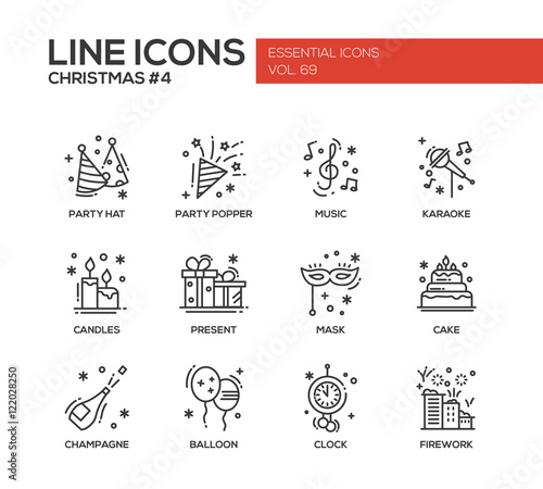Christmas and New Year - line design icons set