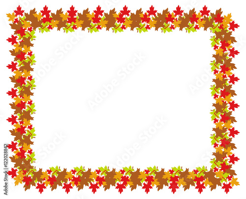 Autumn horizontal frame with colorful maple leaves. Vector clip art.
