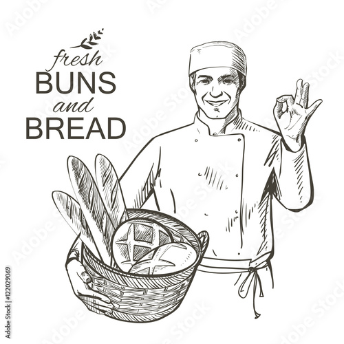 baker carrying a basket with bread