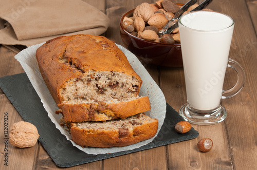 Homemade Banana Cake With Nuts And Chocolate.
