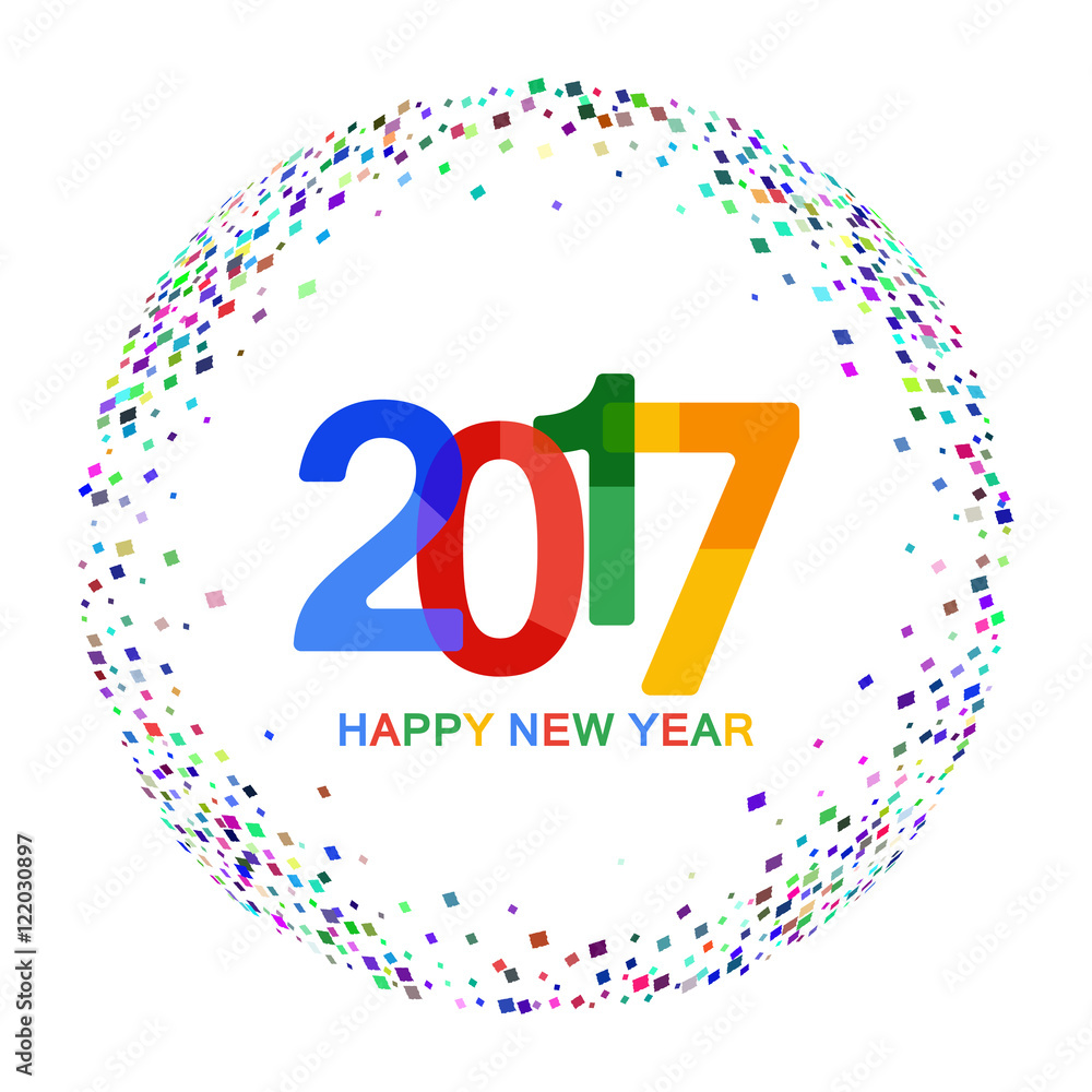 Happy New Year 2017 celebration background. Colorful paper typeface on backdrop with confetti. Vector illustration. Happy New Year 2017 celebration background. Colorful paper typeface on backdrop with confetti. Vector illustration.