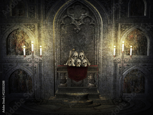 Skull on the Altar Scary Backdrop