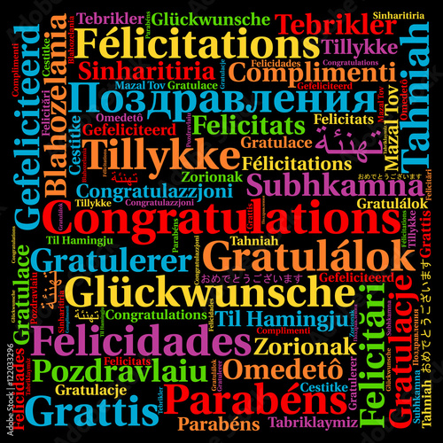 Congratulations in different languages word cloud 