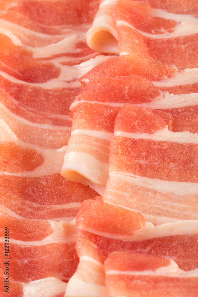 Close up shot on thinly sliced pork