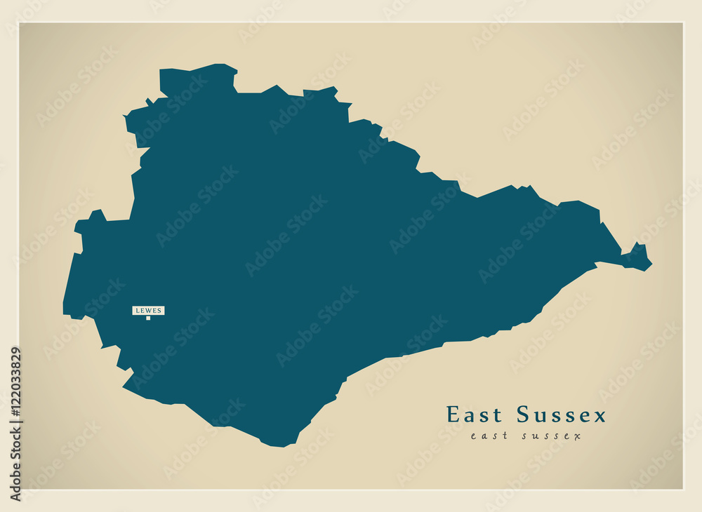 Modern Map - East Sussex county UK