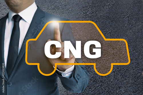 CNG auto touchscreen is operated by businessman concept photo