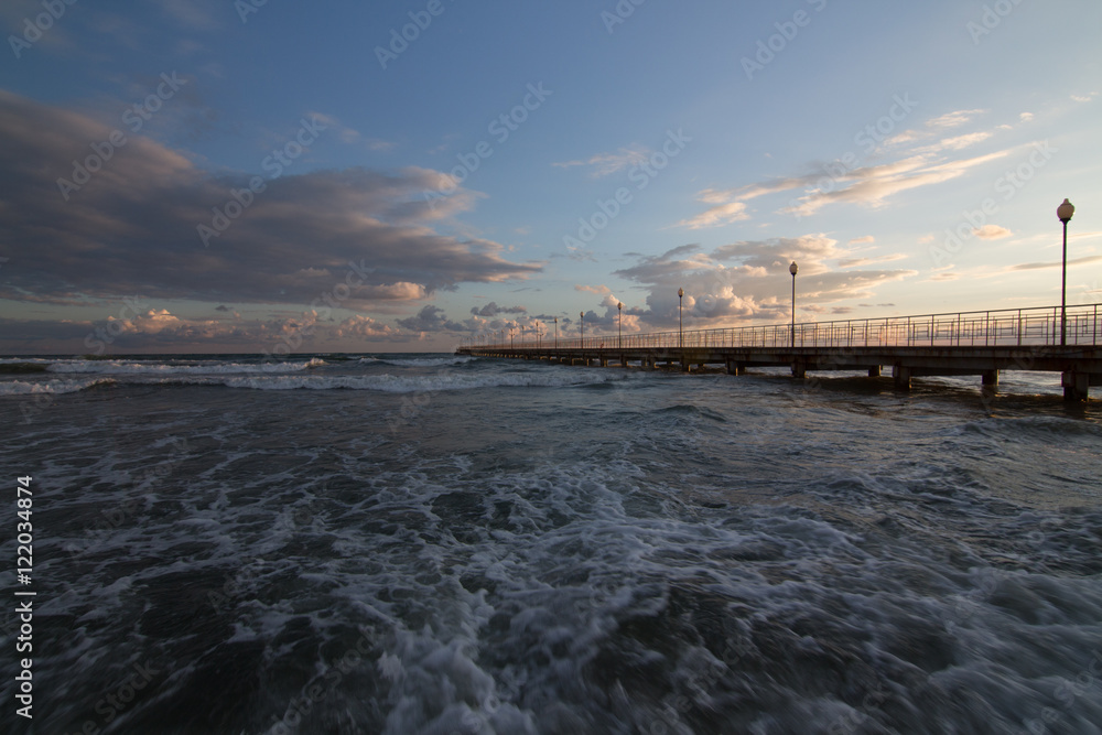 Fototapeta premium Storm on the Black Sea/ On the waterfront in the storm. The village of Vityazevo, Krasnodar region, Russia.