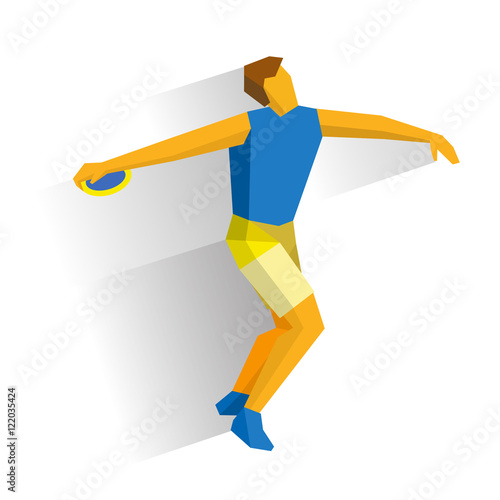 Athlete throwing the discus isolated on white background with shadows. International sport games infographic.  Discus Throw - flat style vector clip art.