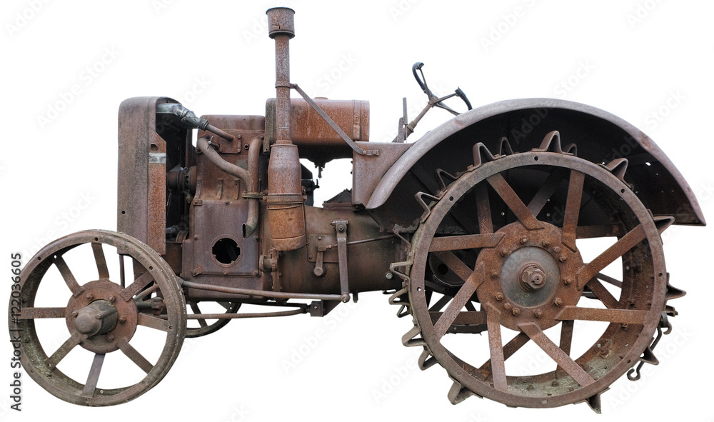Isolated old rusty tractor