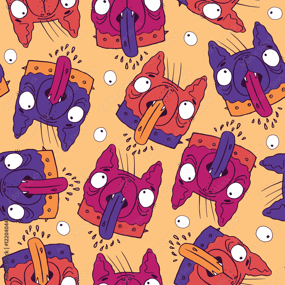 Seamless pattern with funny dogs and sandy yellow background for ...