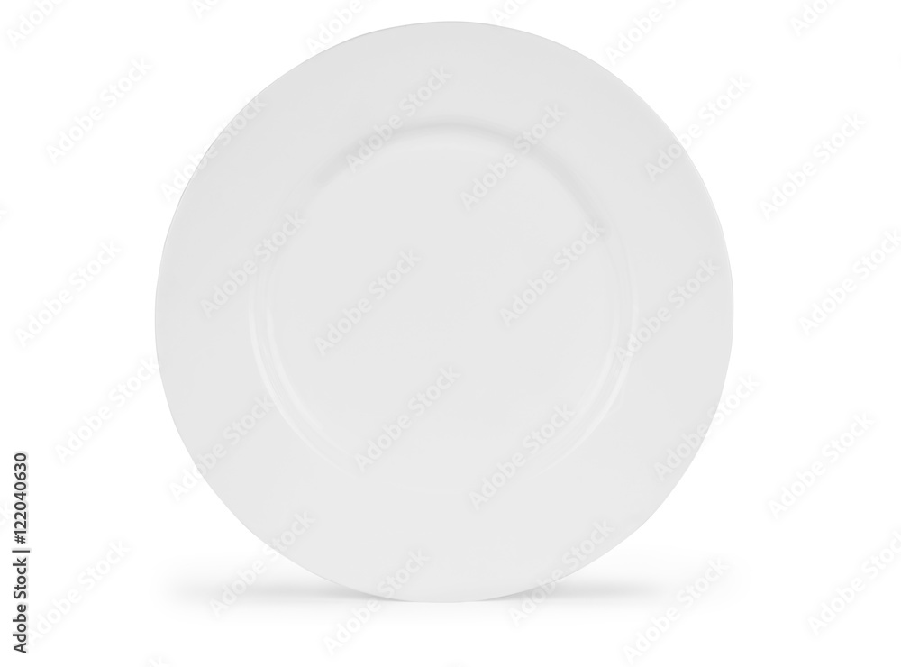 White empty plate isolated on white background. Clipping path in White empty plate isolated on white background. Clipping path in