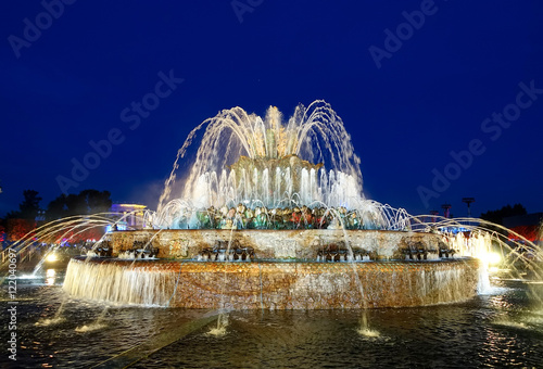 Fountain in the park at night